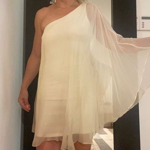 Julie brown ombré cream colored one shoulder cape dress